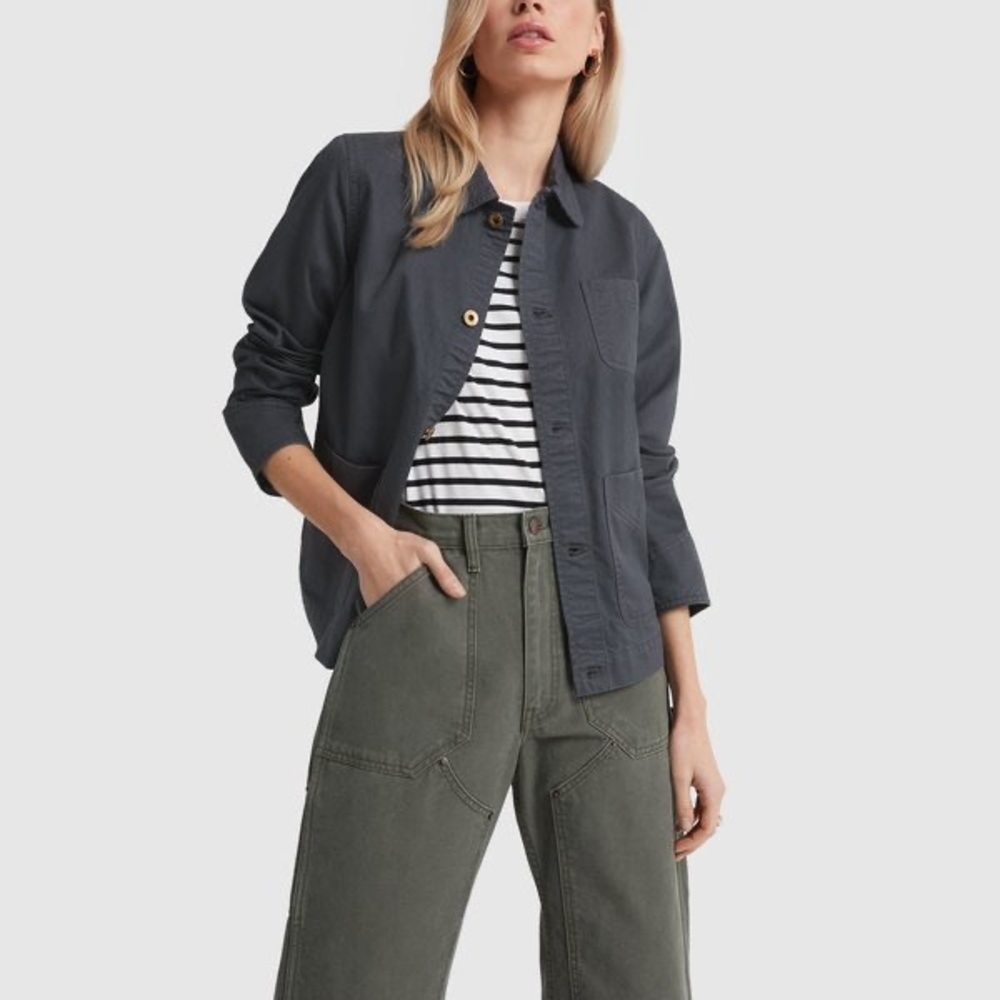 Alex Mill Cotton Herringbone Worker Jacket in Washed Black